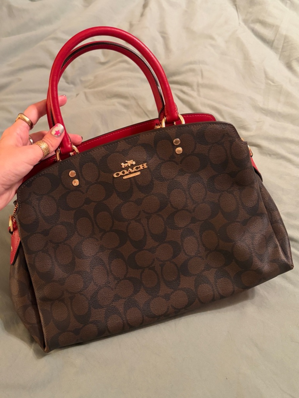Coach Lillie Catchall brown logo/red